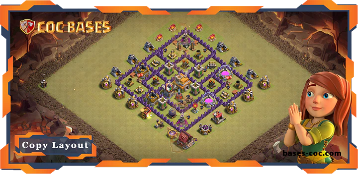 Top Base TH7 with Link, WarCWL, Hybrid, Anti AirDragon, Defense Layout - Clash of Clans (230)