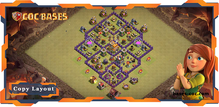 Top Base TH7 with Link, WarCWL, Hybrid, Anti Everything, Defense Layout - Clash of Clans (217)