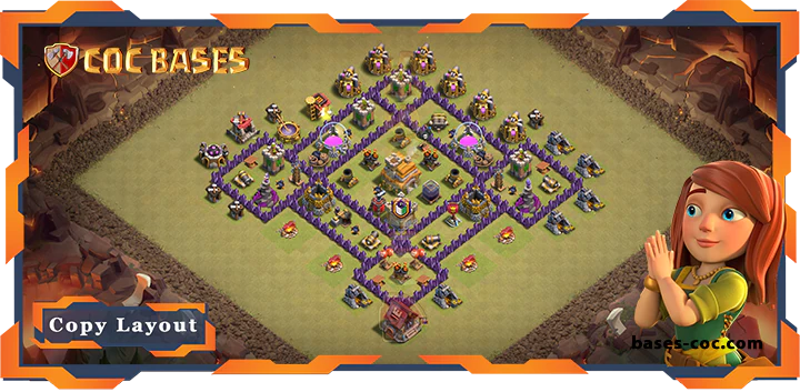 Top Base TH7 with Link, WarCWL, Hybrid, Anti Everything, Defense Layout - Clash of Clans (218)