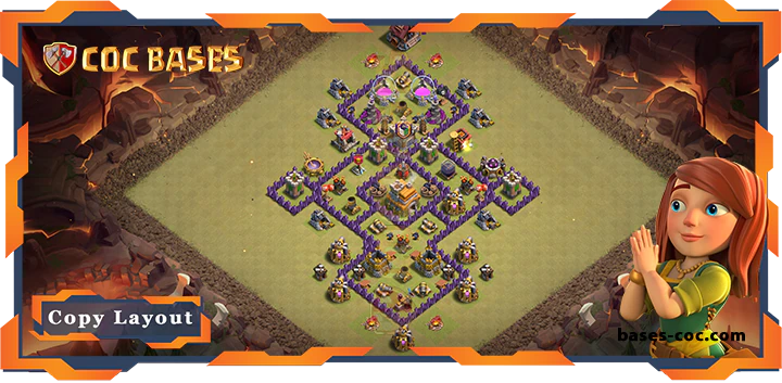 Top Base TH7 with Link, WarCWL, Hybrid, Anti Everything, Defense Layout - Clash of Clans (223)