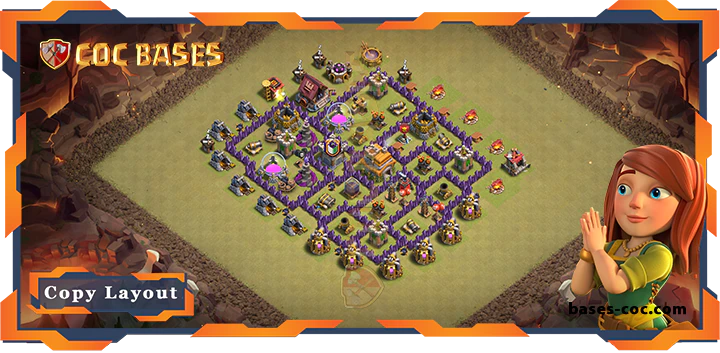 Top Base TH7 with Link, WarCWL, Hybrid, Anti Everything, Defense Layout - Clash of Clans (227)
