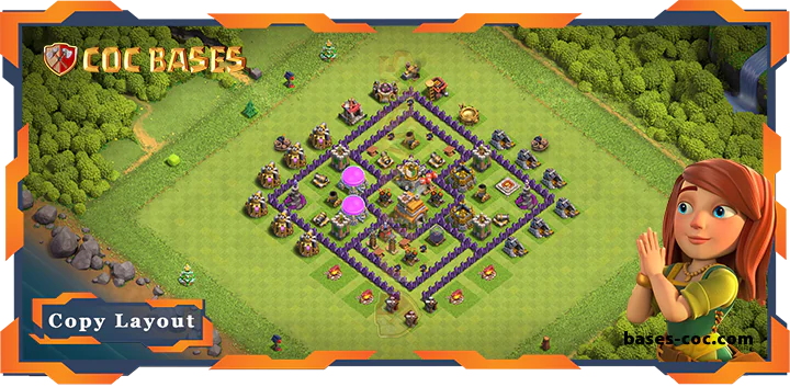 Top Farming Base TH7 with Link, Anti 3 Star Layout - Clash of Clans (212)