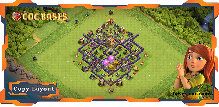 Top Hybrid Base TH7 with Link, Anti 3 Star Layout - Clash of Clans (172)
