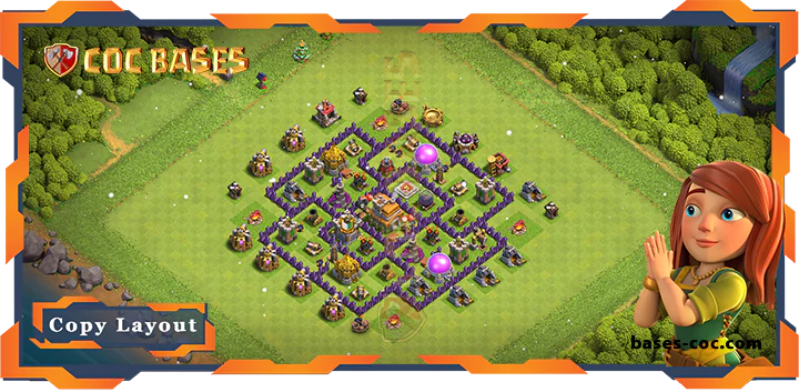 Top Hybrid Base TH7 with Link, Anti 3 Star Layout - Clash of Clans (194)