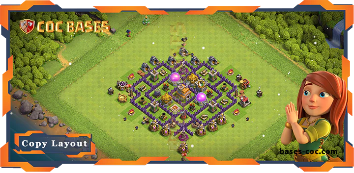 Top Hybrid Base TH7 with Link, Anti Everything, Defense Layout - Clash of Clans (190)