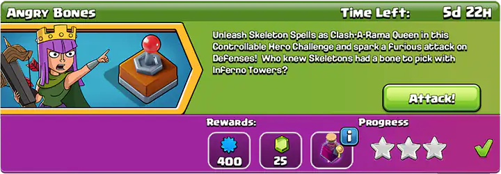 Easily get 3 stars in Angry Bones Challenge August 2025 completed - Clash of Clans