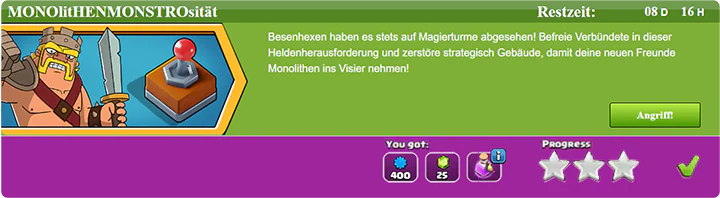 Krijg gemakkelijk 3 sterren in MONOlitHENMONSTROsität Uitdaging Augustus 2025 voltooid - Clash of Clans