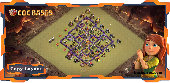 Top Base TH7 with Link, WarCWL, Anti 2 Star, Anti Everything Layout - Clash of Clans (340)