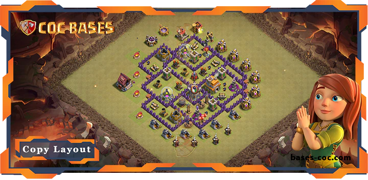 Top Base TH7 with Link, WarCWL, Hybrid, Anti 2 Star Layout - Clash of Clans (331)