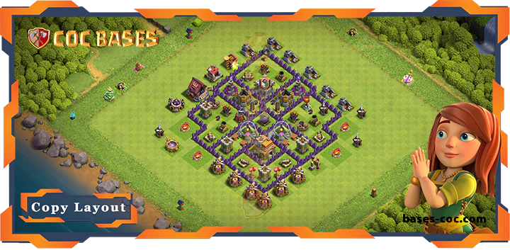 Top Farming Base TH7 with Link, Anti 3 Star, Anti AirDragon Layout - Clash of Clans (332)