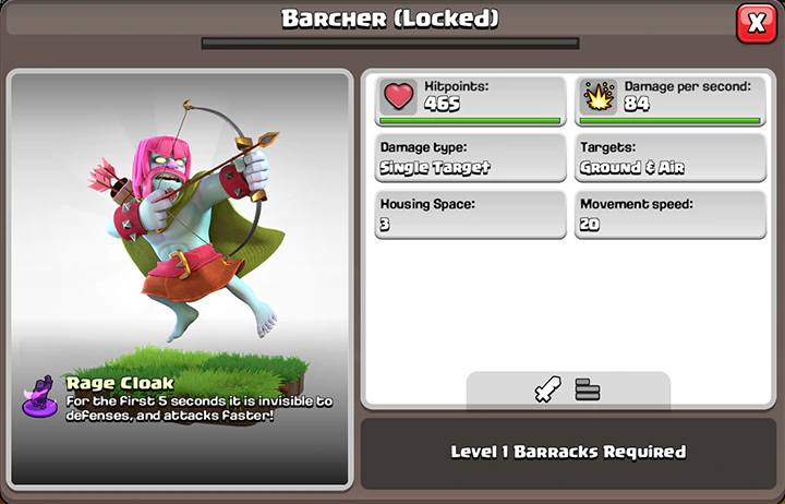 Событие «Космический рок» — Октябрь 2025 в Clash of Clans 71 Barcher Temporary Troop in Cosmic Rock Event October 2025