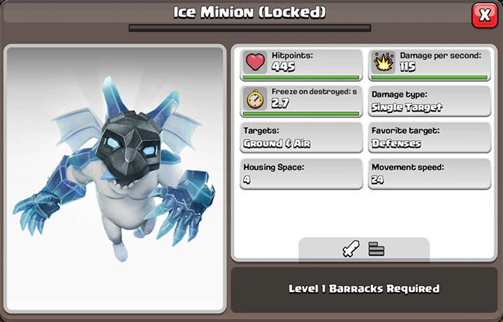 Событие «Космический рок» — Октябрь 2025 в Clash of Clans 69 Ice Minion Temporary Troop in Cosmic Rock Event October 2025