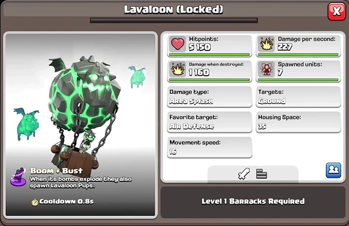 Событие «Космический рок» — Октябрь 2025 в Clash of Clans 67 Lavaloon Temporary Troop in Cosmic Rock Event October 2025