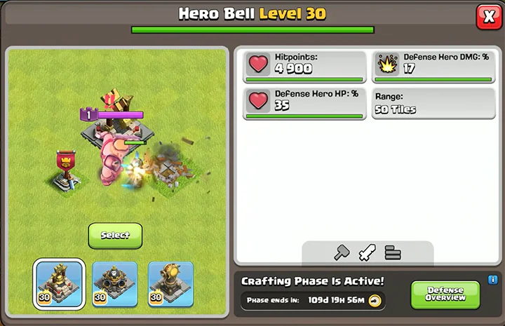 Hero Bell - New Crafting Station Temporary Defense - Max level