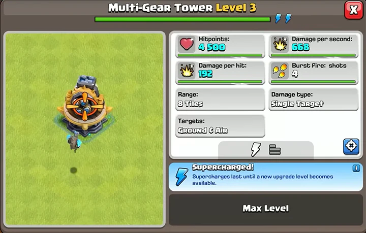 Sneak Peek 1 November 2025 - Clash of Clans 30 Multi Gear Tower Level 3 short range