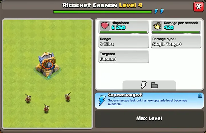 Sneak Peek 1 November 2025 - Clash of Clans 28 Ricochet Cannon Level 4