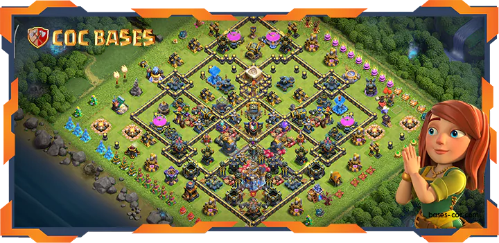 Top Base TH18 with Link, Anti 3 Star, Defense, Hybrid Layout - Clash of Clans (124)