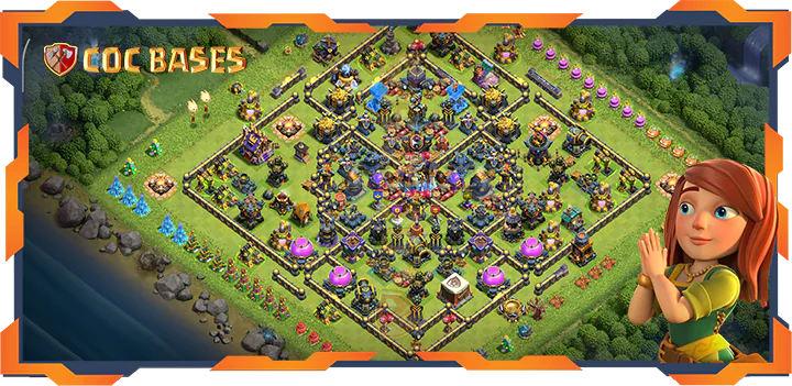 Top Trophy Base TH18 with Link, Defense, Hybrid Layout - Clash of Clans (104)