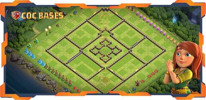 Walls - Top Anti 2 Star Base TH18 with Link, Hybrid Layout - Clah of Clans (85)