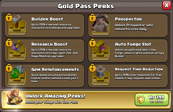 Gold Pass Perks - Clash of Clans
