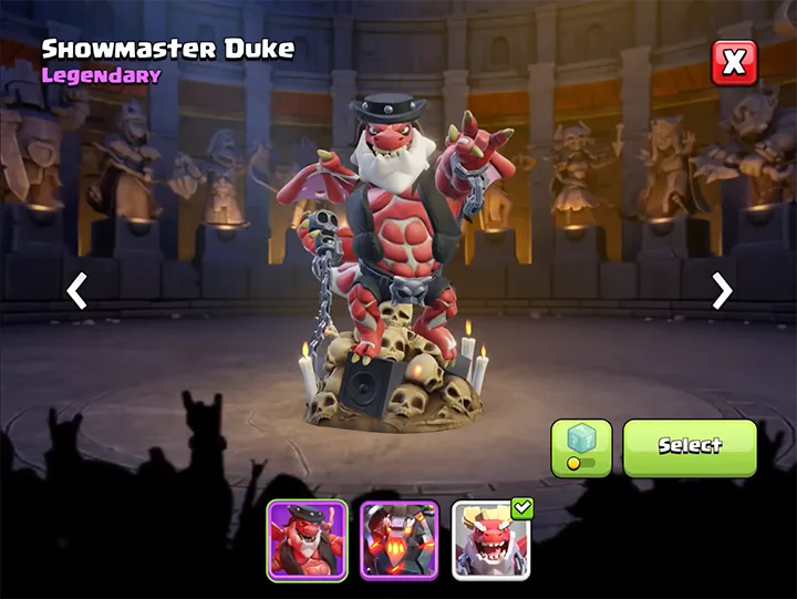 Showmaster Duke - New skin for Dragon Duke in Sound of Clash season April 2026 - Clash of Clans