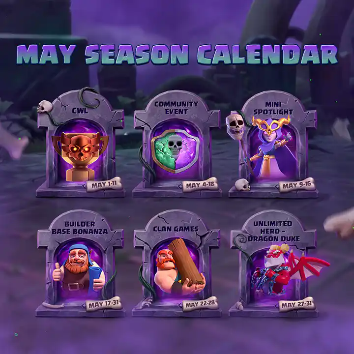 Calender of Skeleton Kingdom Season May 2026 - Clash of Clans