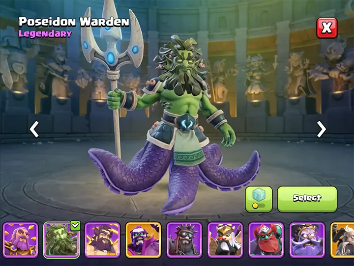 Poseidon Warden - New Skin for Grand Warden in Barbarian Oydssey Season July 2026 Clash of Clans