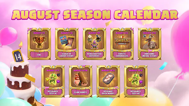 Calender of The Awesome Quset Season August 2026 Clash of Clans