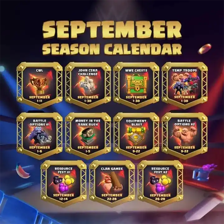 Calender of WWE - Search for Cena Season September 2026 - Clash of Clans